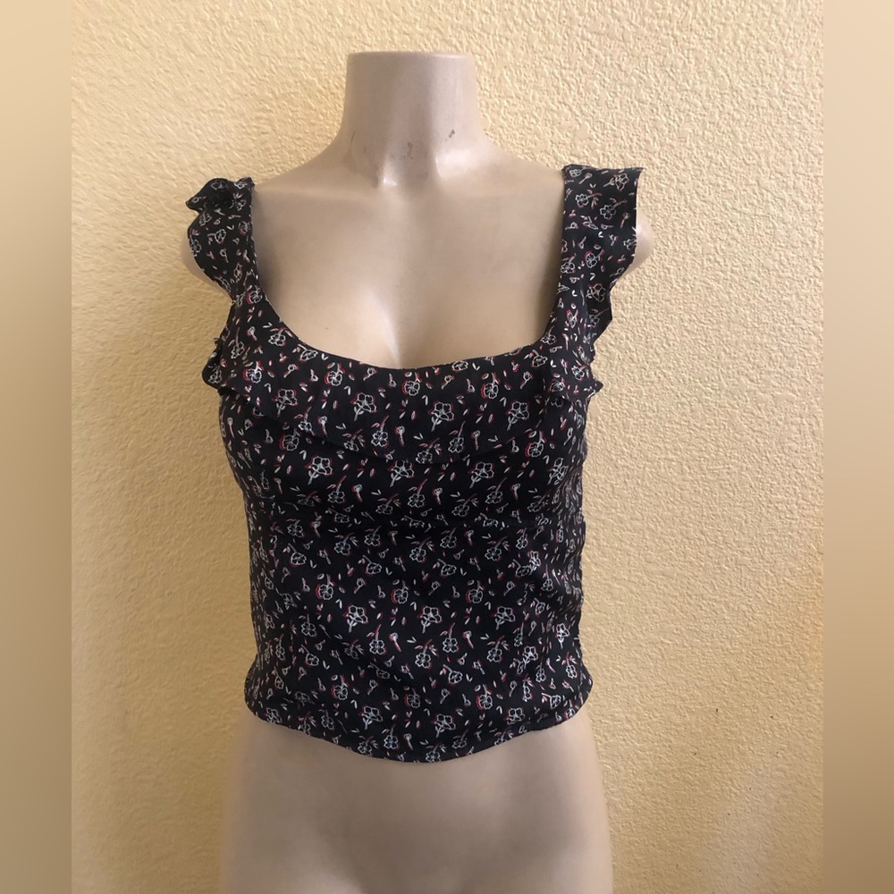 Free People floral print black combo top size S